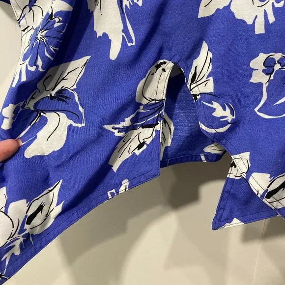 Tramway Paris Floral Tunic top long sleeve asymmetrical hem open back blue white - Picture 10 of 11